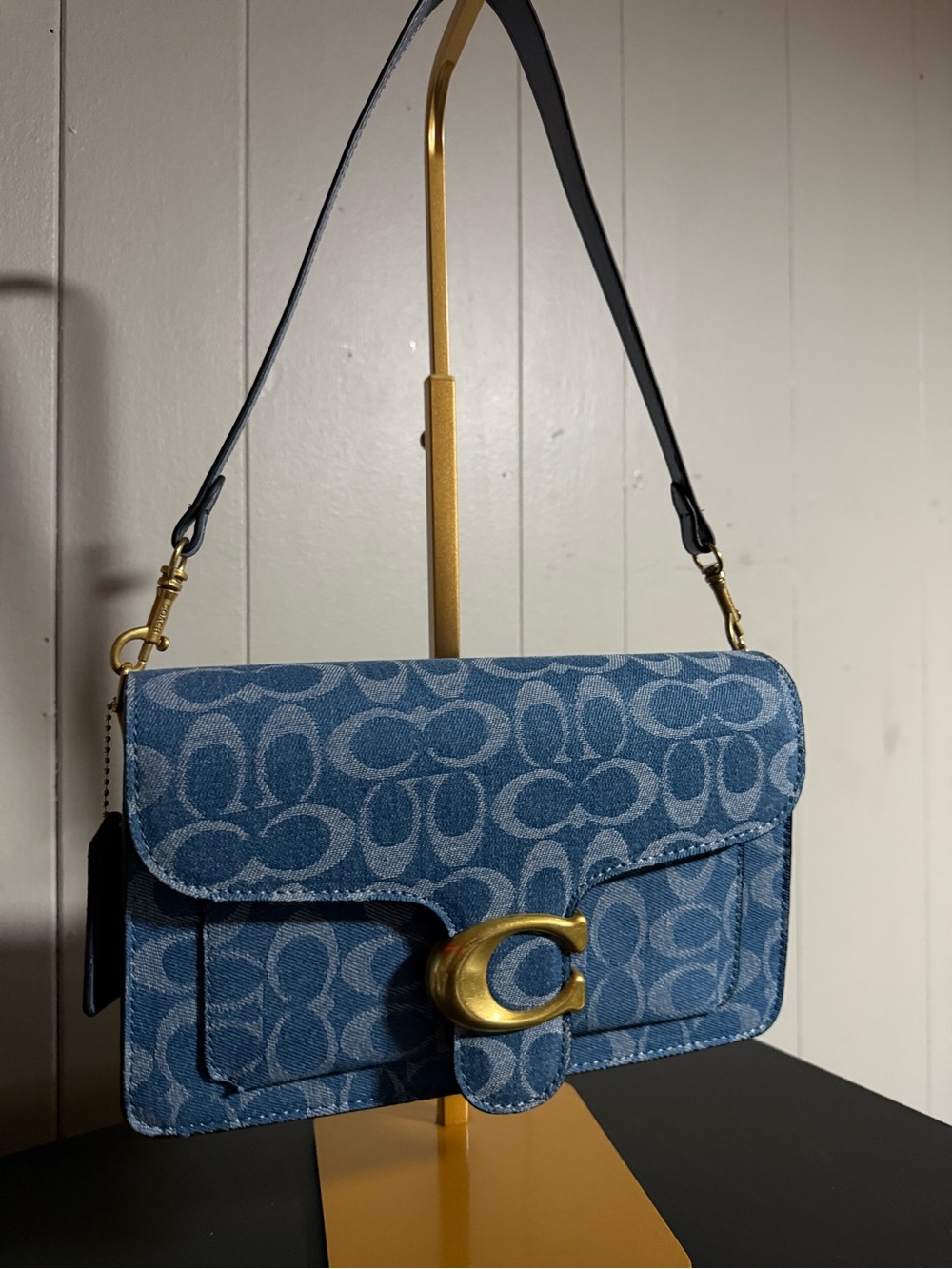 Coach Blue Signature C-Clasp Shoulder Bag with Gold Hardware